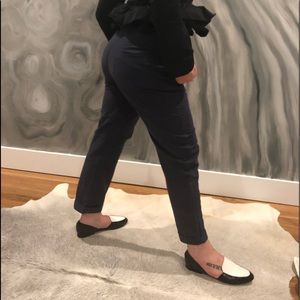 LOCAL cotton navy straight leg casual trousers